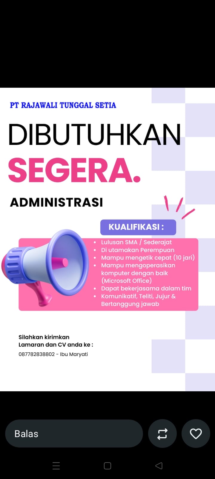Gambar berita PENGUMUMAN LOWONGAN PEKERJAAN